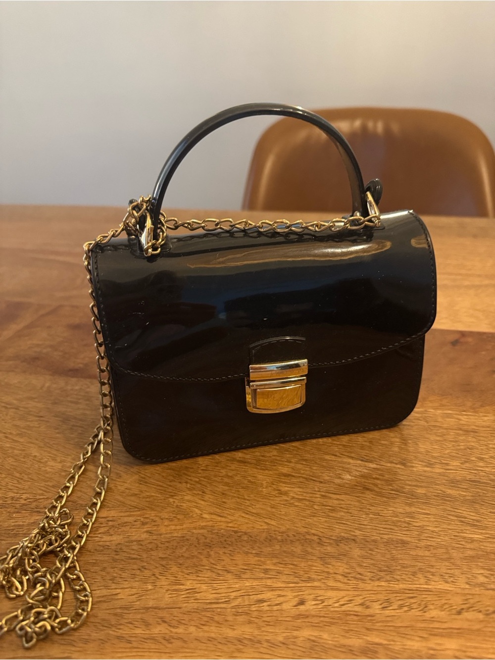 Mini Black Patent Leather Top-Handle Crossbody Bag by